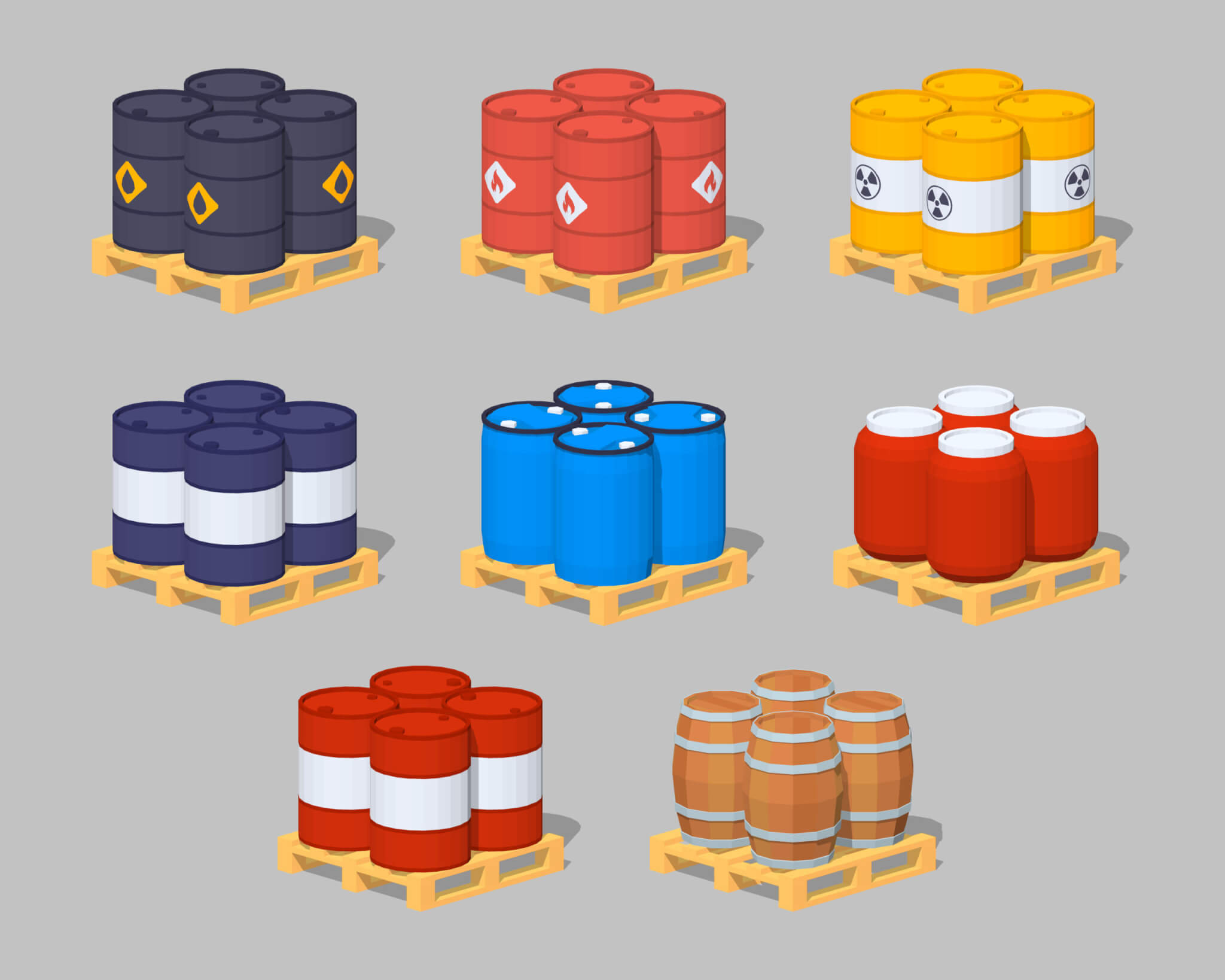 Set,Of,The,Metal,,Plastic,And,Wooden,Barrels,On,The