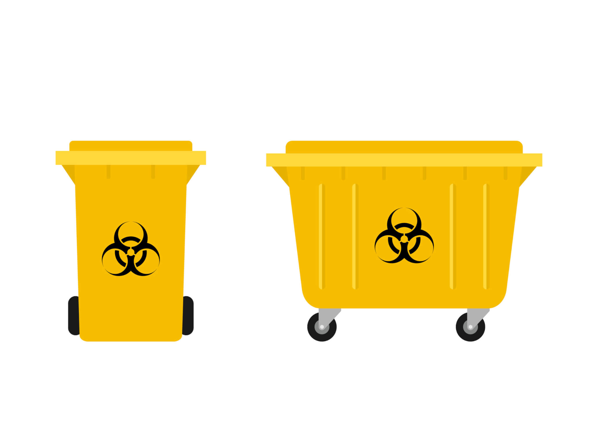 Biohazard,Bin,And,Dumpster,Set.,Yellow,Garbage,Basket,And,Container